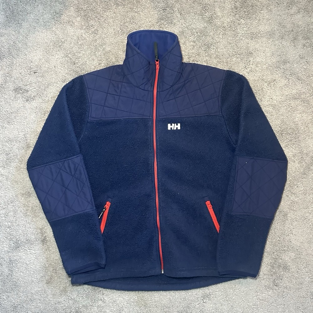 Helly Hansen Fleece Jacket Quilted Mens L Large Navy Blue Red Zip
